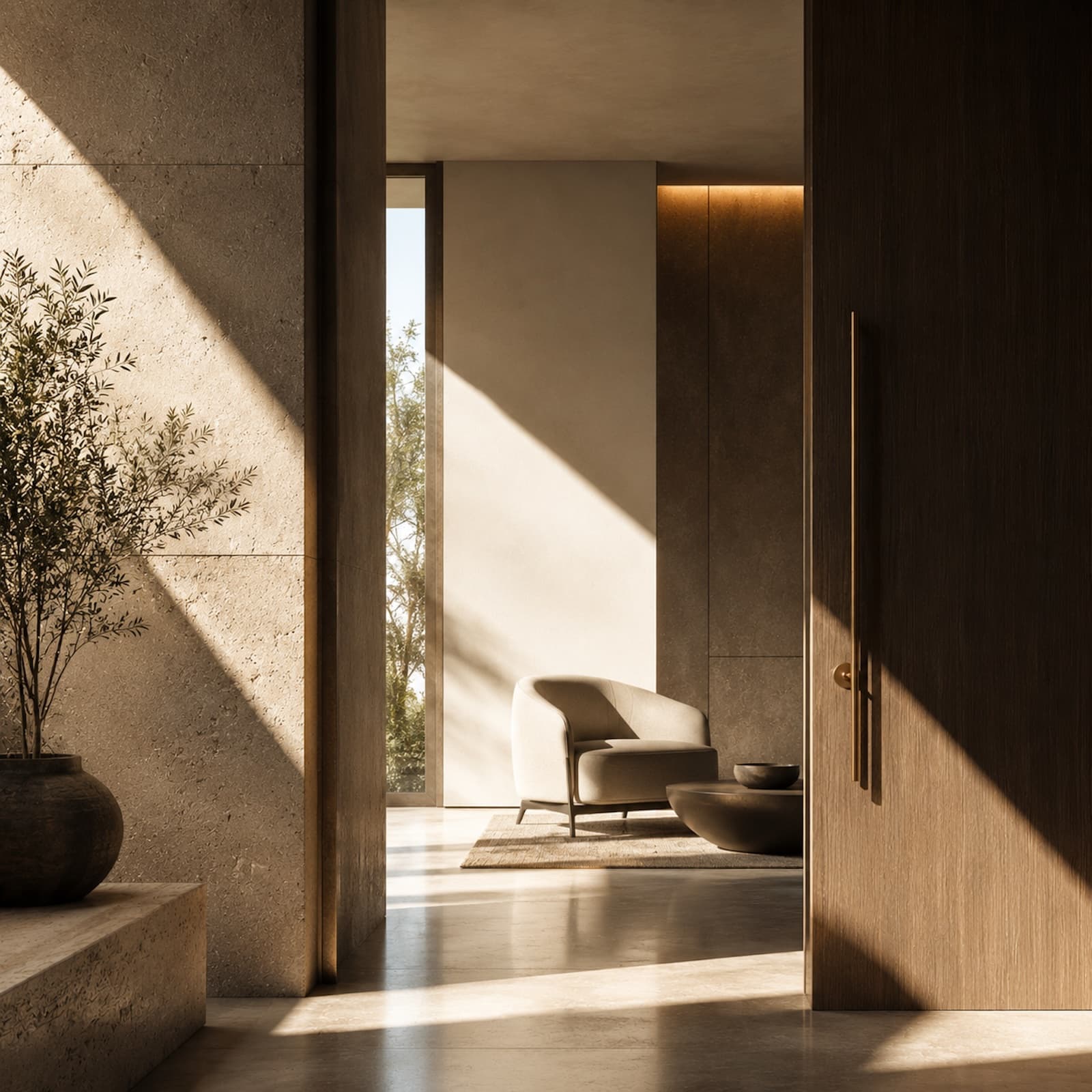 Architectural doorway with quiet light representing the first step into a consultation